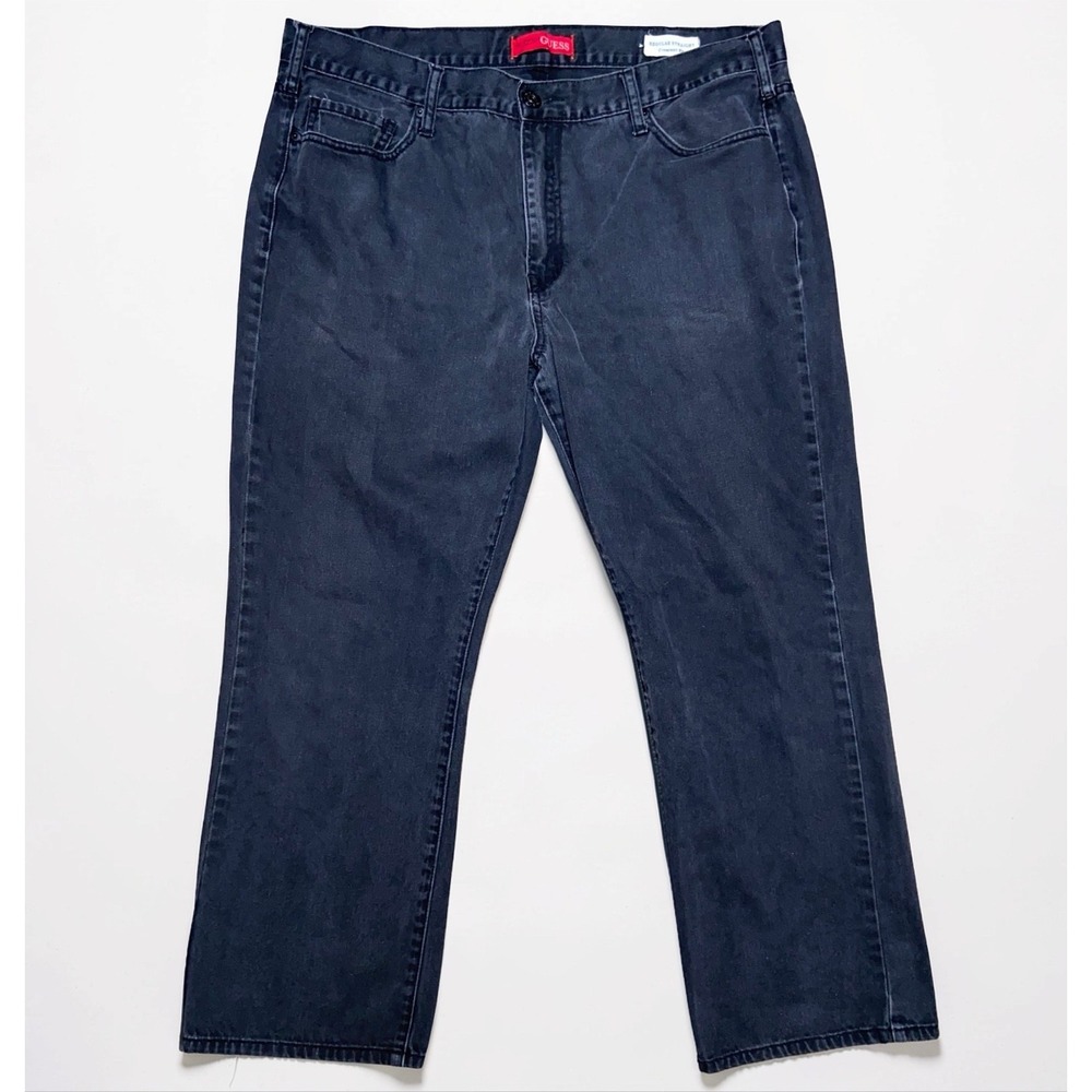 GUESS Jeans Mens 40x30 Black Denim Regular Straight Leg Faded Crescent Fit